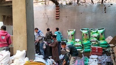 تعبئة أكثر من 1000 شنطة غذائية وتوزيعها على الأسر المستحقة بعزبة نجيب في بني سويف