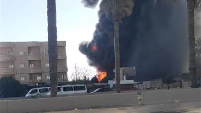 دخان كثيف.. السيطرة على حريق مخزن كابلات ببرج العرب| صور 
