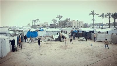 اللجنة المصرية توزع خياما وبطانيات للفلسطينيين النازحين من رفح وشمال غزة