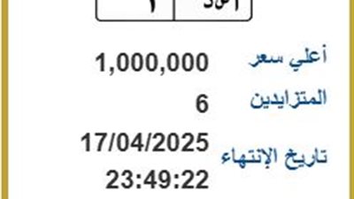 طرح لوحة مرور تحمل حروف أ ص د 1 بمبلغ مليون جنيه للمزاد