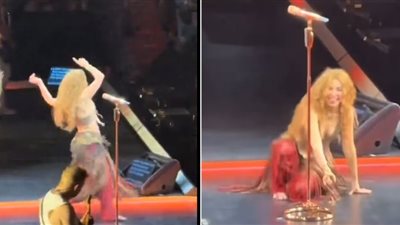 سقوط شاكيرا على المسرح خلال حفلها في مدينة مونتريال الكندية 