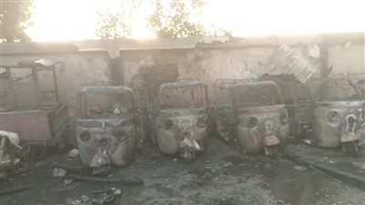 حريق هائل يلتهم 55 توكتوك ودراجة نارية داخل جراج خاص بطنطا 