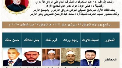 اليوم.. انطلاق البرنامج الصيفي النوعي بالرواق الأزهري بالجامع الأزهر وعبر البث المباشر 