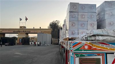 تحمل مواد غذائية وخيامًا.. انطلاق القافلة الإنسانية الـ 25 عبر معبر رفح لكرم أبو سالم تمهيدًا لدخولها غزة