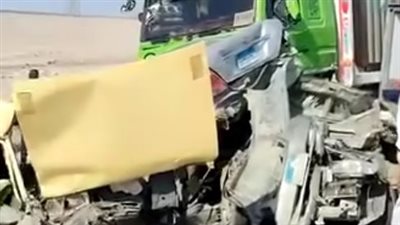 مصرع شخصين وإصابة 7 آخرين في تصادم تريلا بعدد من السيارات أعلى الطريق الأوسطي