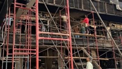 بدء أعمال الترميم بمول العبور عقب السيطرة على الحريق