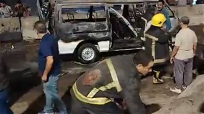 إصابة 4 أشخاص في حريق سيارة ميكروباص أعلى الطريق الدائري بالقناطر الخيرية
