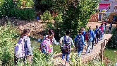 استغاثة بالعوابد.. مطالب لإنقاذ تلاميذ يعبرون سقالة متهالكة على ترعة يوميًا للوصول لمدرستهم بالأقصر