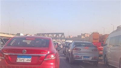تكدس مروري أعلى الطريق الدائري من المريوطية إلى المنيب