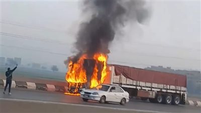 السيطرة على حريق نشب في سيارة تريلا أعلى دائري بهتيم