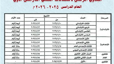 جدول امتحانات الصف الثالث الإعدادي 2026 محافظة المنوفية.. يبدأ نهاية ديسمبر