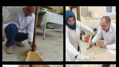 استمرار أعمال الترميم داخل المخزن المتحفي بكوم أوشيم للحفاظ على كنوز الدولة القديمة | صور 