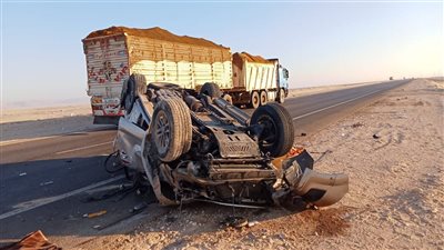 حادث انقلاب سيارة ملاكي على طريق أسيوط القاهرة الصحراوي الشر