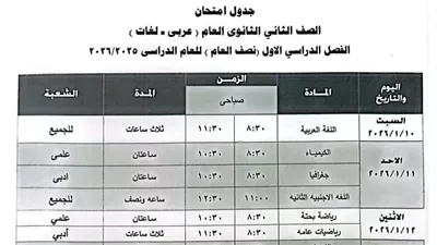 مواعيد امتحانات الصفين الأول والثاني الثانوي يناير 2026 بالقاهرة والجيزة