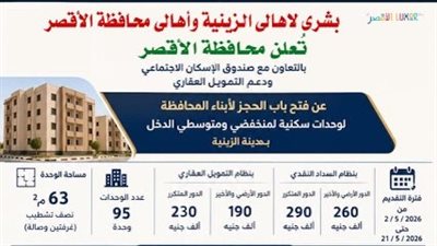 فتح باب الحجز لـ95 وحدة سكنية في الزينية بالأقصر