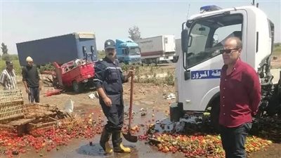 انقلاب سيارة نصف نقل محملة بالخضروات على طريق شربين - طلخا 