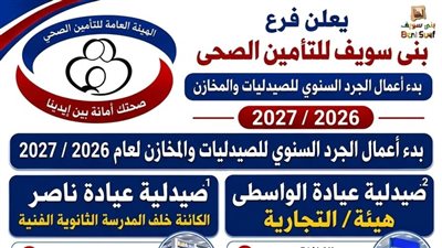 التأمين الصحي ببني سويف يحدد جهات الصرف البديلة بالتزامن مع الجرد السنوي للصيدليات خلال يونيو 2026