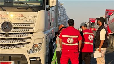 الهلال الأحمر المصري يواصل دعم غزة بالمساعدات الإنسانية الشاملة عبر قافلة «زاد العزة» الـ232