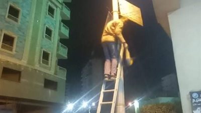 حي ثان طنطا يزيل الإعلانات المخالفة وغير المرخصة في الشوارع (صور)
