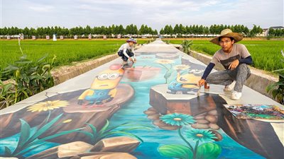 معرض فني ريفي بالصين يجذب الزائرين والمشاهدين عن طريق اللوحات ثلاثية الأبعاد بين الزراعات