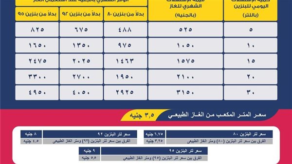 جدول يوضح الوفر الشهري
