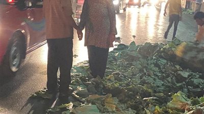 انقلاب سيارة محملة بالخضراوات على الطريق الزراعي أمام مدينة قها (صور) 