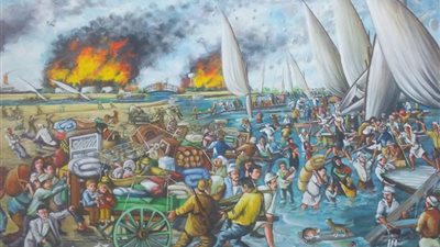 فن تشكيلي (6).. لوحة للفنان مصطفى العزبي تجسد مأساة بورسعيد أثناء العدوان الثلاثي