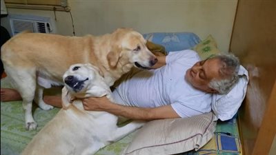 توفيق عبد الحميد يكشف قصة صورته مع الكلاب من داخل منزله