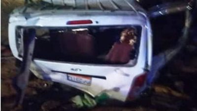 مصرع وإصابة 9 أشخاص في حادث انقلاب ميكروباص بصحراوي بني سويف