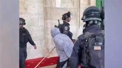 بعكاز وظهر منحني.. سيدة مسنة فلسطينية تتصدى للقوات الإسرائيلية خلال هجوم اليوم