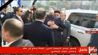 رئيس البرلمان الليبي يصل لمجلس النواب المصري.. واستقبال حار من علي عبد العال