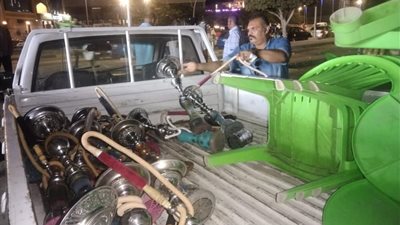التحفظ على 1000 شيشة.. جهاز 15 مايو يشن حملة مكبرة للقضاء على الاشغالات والمخالفات بالمدينة