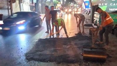 إصلاح هبوط أرضي بشارع 26 يوليو بالزمالك