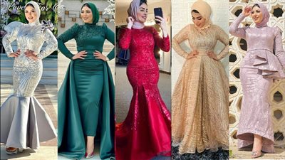 فساتين سواريه محجبات 2023.. تشكيلة موديلات ستان ودانتيل