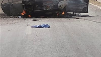 إصابة 4 أشخاص واحتراق سيارة في حادث تصادم على طريق جمصة - المنصورة