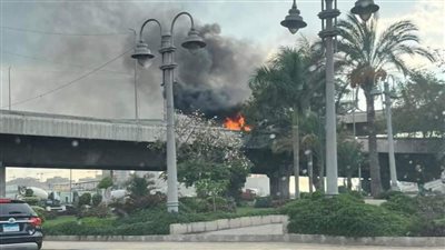 اشتعال النيران في سيارة أعلى كوبري محرم بك بالإسكندرية