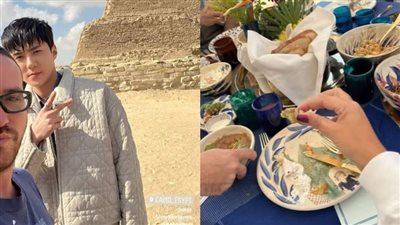 قبل مشاركته في عرض DIOR.. المغني الكوري سيهون يزور الأهرامات ويأكل فول وطعمية | صور