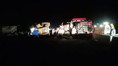 تحطم سيارتي نقل في حادث تصادم أعلى الطريق الإقليمي | صور 